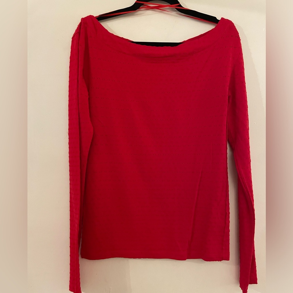 NWT Free People Long-Sleeve Textured Top in Red